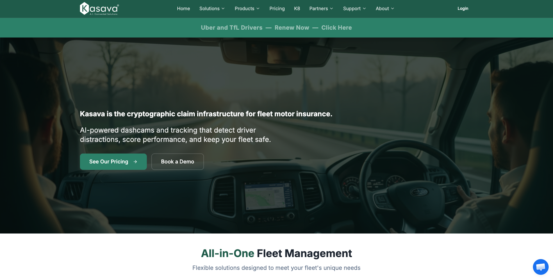 Kasava insurance-native fleet telematics platform homepage